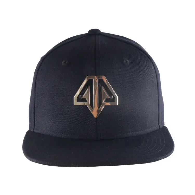 Gorra de camionero personalizada con logotipo de metal, bordado, hip hop, 6 paneles, visera plana, snapback