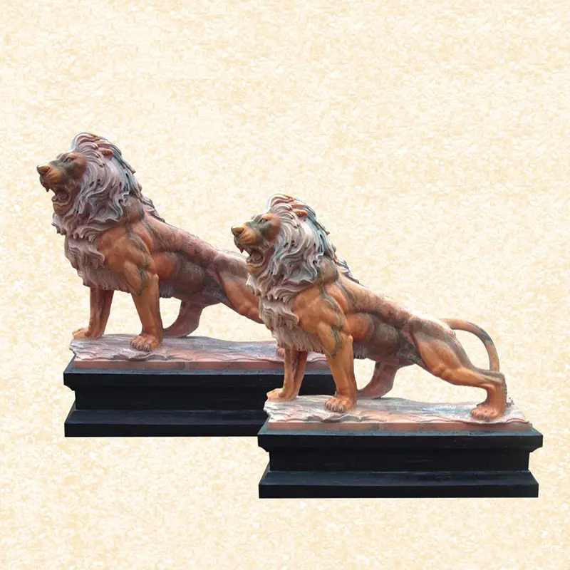 Sculpture d'animaux de lion en pierre sculpté à la main, grande taille, pour jardin salon