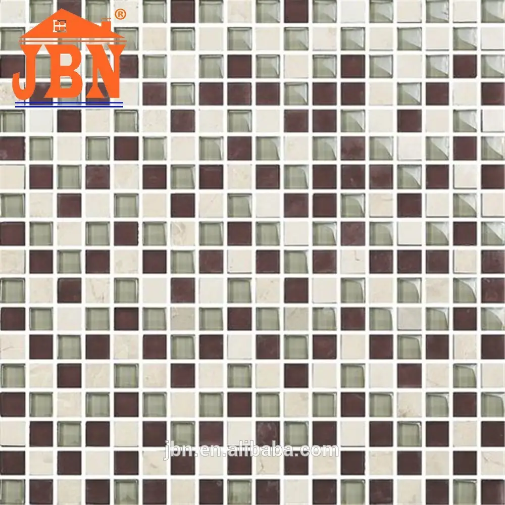 Quadrato di vetro mix di pietra di vetro metallico mosaico mattonelle della parete/foshan natale fabbrica
