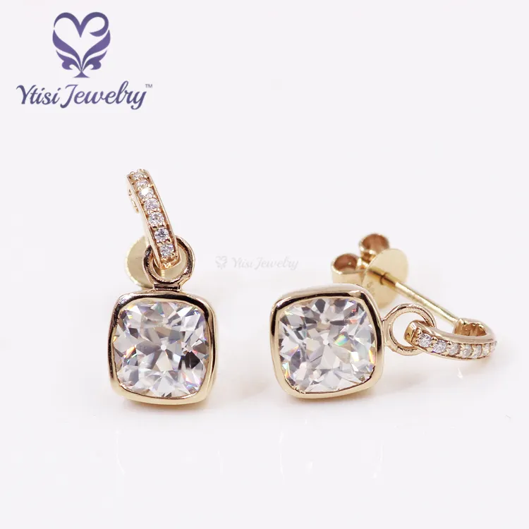 6.5*6.5 mét đệm Mỏ Cũ Cắt moissanite 18 k vàng vàng bezel thiết lập bông tai 1 carat moissanite bông tai