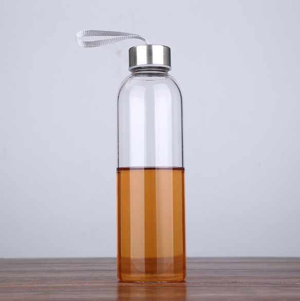 Custom Glass Water Bottle Supplier Outdoor Sports Portable Glass Water Bottle With Stainless Steel And Bamboo Lid