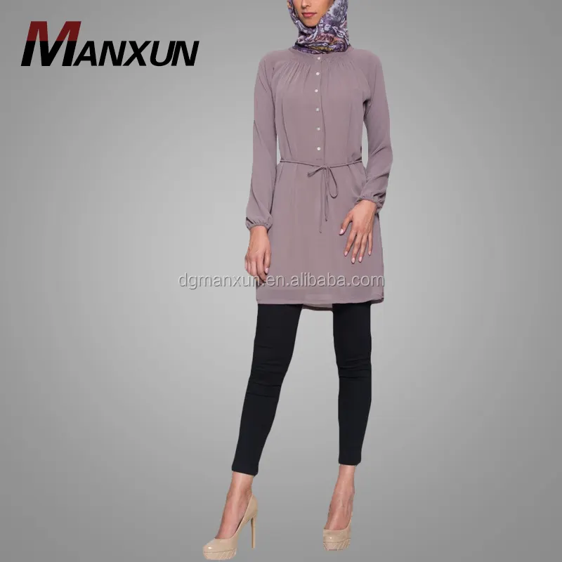 2018 Bescheiden Moslim Tuniek Jurk Islamitische Chiffon Tops Fashion Blouse In Maleisië