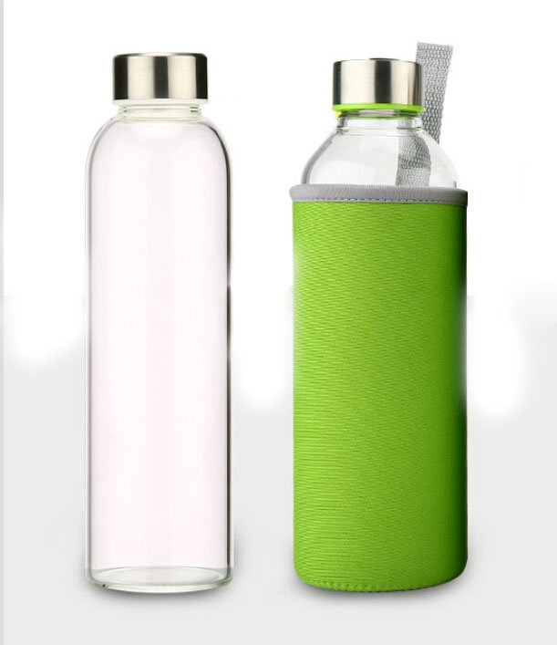 KC-08607 Glass Water Bottles 18 oz Stainless Steel Lid Drinking Water Bottles