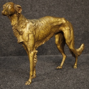 Statues de lévriers en bronze gris, artisanales, pour la cour - Product Image 1