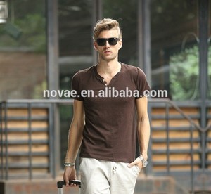 2015 nueva <span class=keywords><strong>moda</strong></span> Causal de algodón de punto con cuello en V manga corta hombres T-Shirt - Product Image 6
