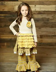 한국 여자 아기 의상 프릴 스윙 탑 세트 겨울 드레스 다시 의상 유아 아기 옷 도매 아기 옷