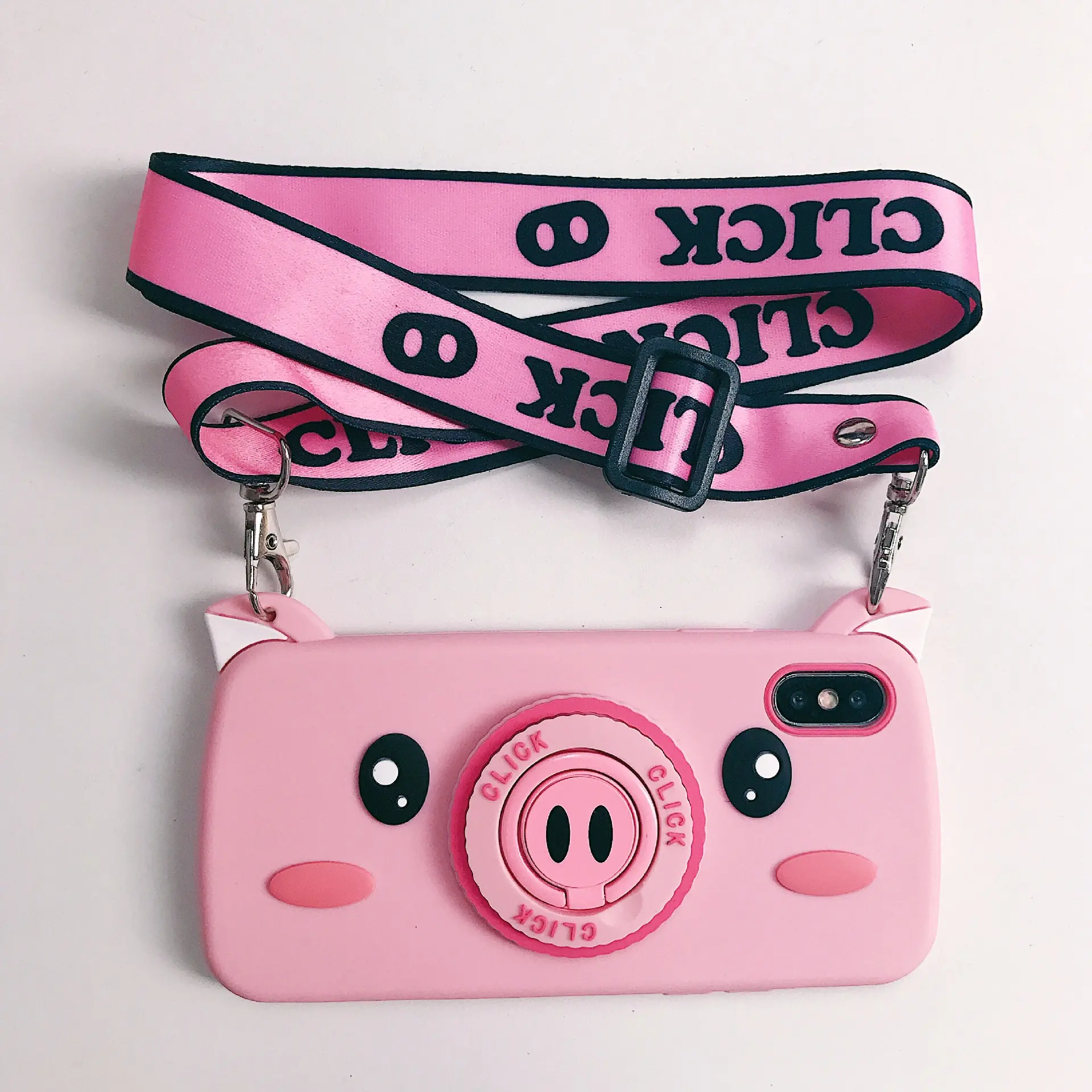 Crossbody Lanyard Stand Ring Cartoon Silicon Case For Iphone XS Max,For Iphone Case Pig