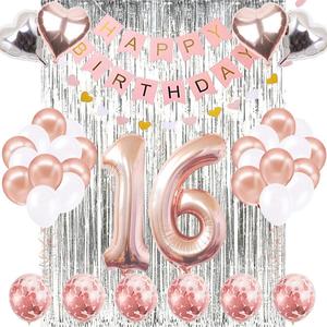 L'alta qualità su misura bandiera di buon <span class=keywords><strong>compleanno</strong></span> rosa numero d'oro palloncini fornisce dolci decorazioni per la festa del 16 ° <span class=keywords><strong>compleanno</strong></span> - Product Image 1