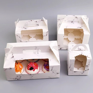 Venta al por mayor de alimentos a granel Cupcake Gable Box con asa hecha de cartón recubierto de papel de arte Ecológico Cajas de carpetas rígidas - Product Image 2
