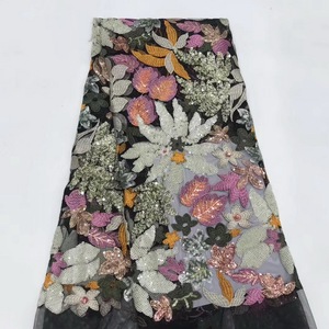 Telas de encaje de <span class=keywords><strong>lentejuelas</strong></span> de Nigeria de diseño de lujo, tela de encaje africano bordado con cuentas para Aso Ebi - Product Image 6