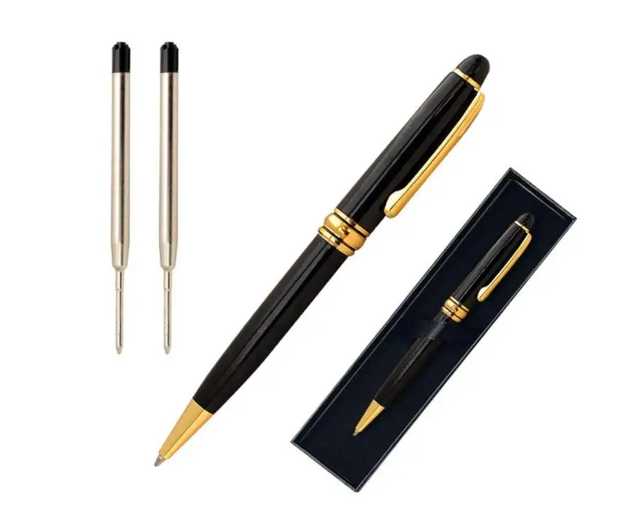 Black Gift Ballpoint Pen Set for Men Stainless Steel Fancy pens Twist to Open Retractable Classic Design Golden Trim Executive