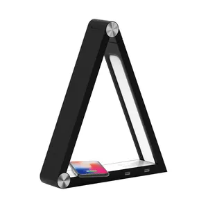 Lámpara de mesita de noche plegable triangular, 30w, 5w, cargador inalámbrico qi, lámpara de escritorio de carga inalámbrica