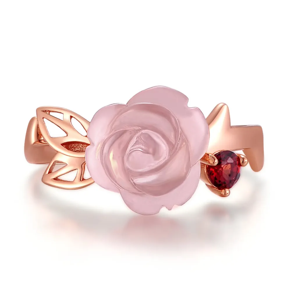 Anel de pedra preciosa natural rosa, vendas diretas de fábrica, anillos joyeria plata 925 flor, quartzo rosa, ri025