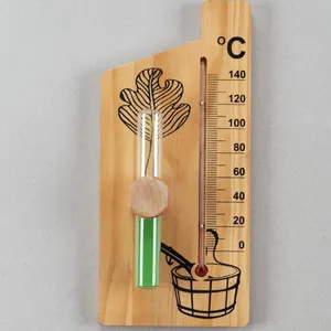 Sauna Wooden Glass Thermometer Hygrometer Sand Timer In Sauna Room