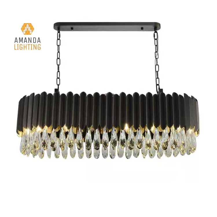 Zhongshan vendita calda di lusso decorativo ovale lampadario di cristallo apparecchio di illuminazione per il banchetto nero sala lampadari