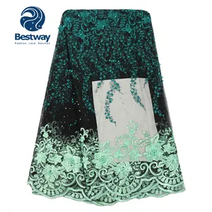 Bestway Lace and embroidery fabric 2018 Newest Nigeria cheap French lace with beads For Women Dresses FL0328