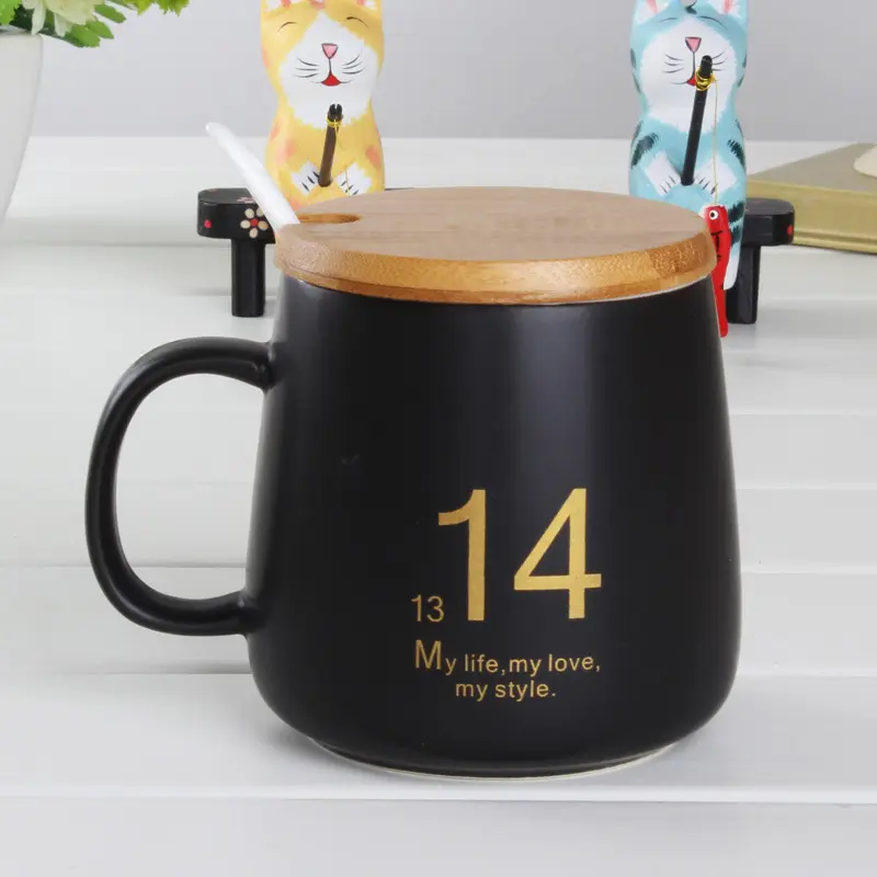 Taza de cerámica con tapa de madera para amantes, creativa, pedido pequeño, venta al por mayor