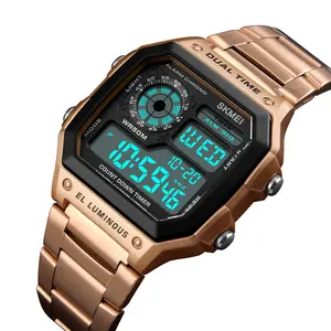 Roségold Edelstahl Digitaluhren 50m wasserdichte Herren Armbanduhr skmei 1335