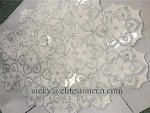 Mosaïque de fleurs <span class=keywords><strong>en</strong></span> marbre blanc de Thassos, mosaïque de fleurs <span class=keywords><strong>en</strong></span> nacre, mosaïque de pierres mélangées <span class=keywords><strong>en</strong></span> coquillages - Product Image 3