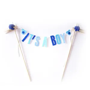 Cảm Thấy Gỗ Cake Topper Phụ Kiện Bé Tắm Chúc Mừng Sinh Nhật Tùy Chỉnh Oh Boy Cake Topper