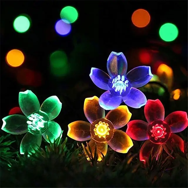 Novos LEDS 50 7M Pêssego Flor Guirlandas de Luz Solar Power LED String Luzes De Fadas Solar Jardim Home Decor de Natal para Ao Ar Livre