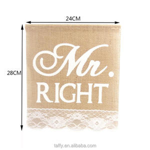 <span class=keywords><strong>Mr</strong></span> <span class=keywords><strong>Right</strong></span> & Mrs sempre a destra sedia di iuta segno bandiera stamina rustica matrimonio in tela per feste forniture decorative per sedie - Product Image 3