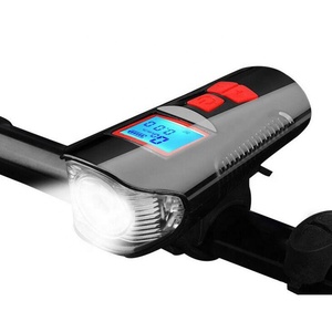 自行车速度计设置前Led手电筒大灯USB可充电自行车灯和喇叭 - Product Image 1