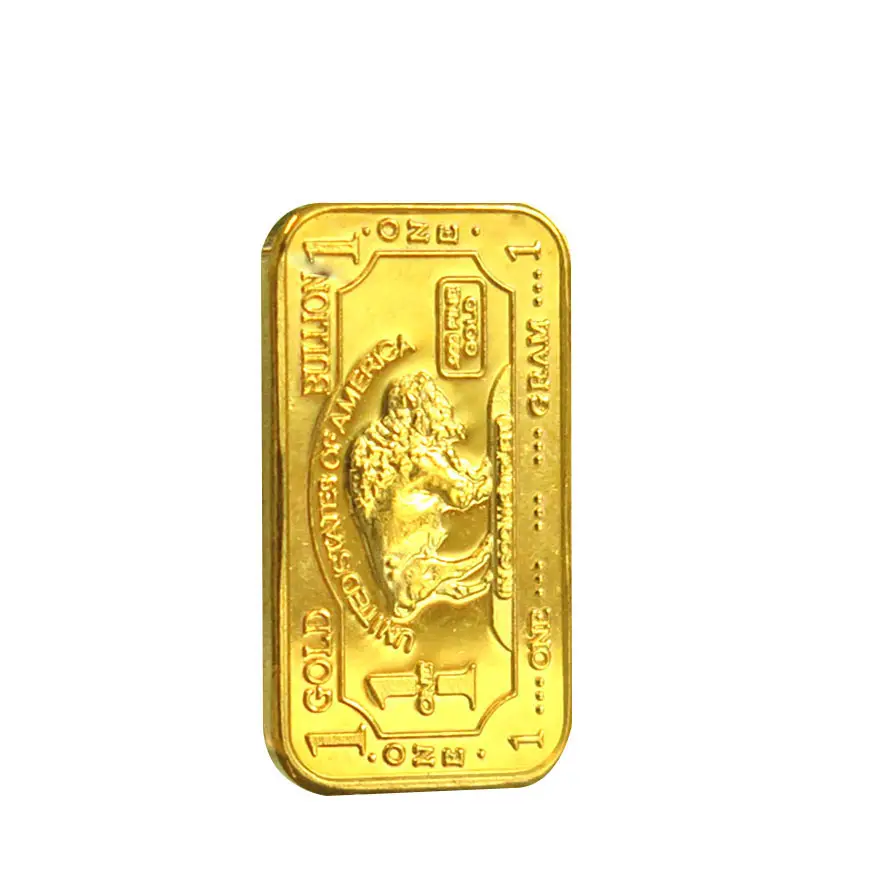Lingotti di bufalo in ottone placcato oro da 1 grammo. 100 Mils con confezione in plastica