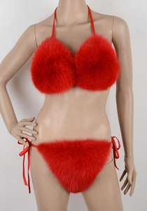 Set Bikini bulu rubah asli warna kustom untuk wanita tebal halus musim panas pakaian dalam pantai celana Bra seksi dapat dilepas bulu rubah asli - Product Image 2