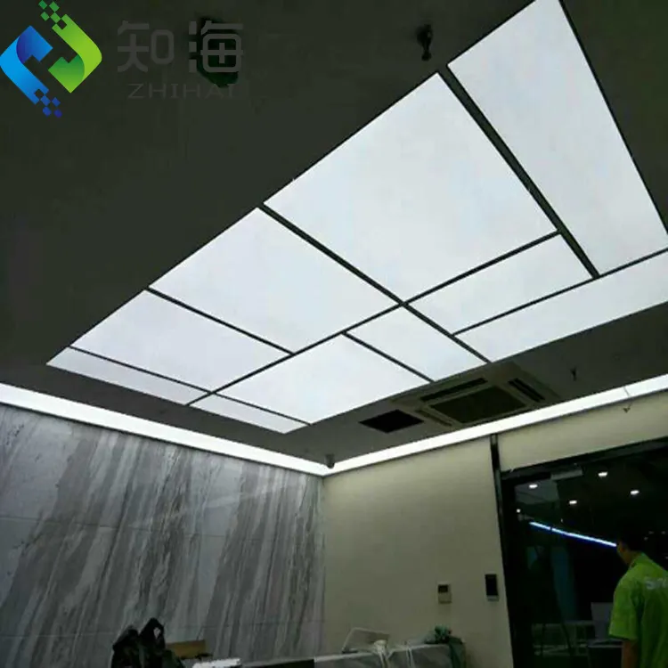 Zhihai caixa de luz retangular, luz regulável, irregular, à prova de fogo, leve, artístico, pvc, painel de teto 3d