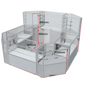 Einfache und elegante Design Mall Kiosk Uhr und Schmuck Glas Display Vitrine mit individuellem Logo