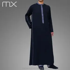 男子沙特风格 Abaya 伊斯兰服装设计从迪拜软 Thobe 织物男子长袍卡夫坦