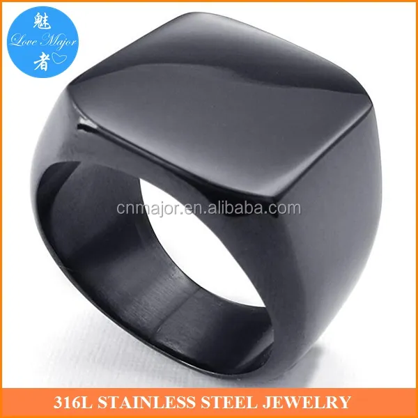 black Top Polished Stainless Steel Band Biker Men's Signet Rings jewellery