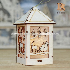Carved <strong>House</strong> Shape Wooden LED <strong>Light</strong> Box <strong>Tea</strong> <strong>Light</strong> <strong>Holder</strong> for Hotel Home Hanger Christmas Decoration - Product Image 3