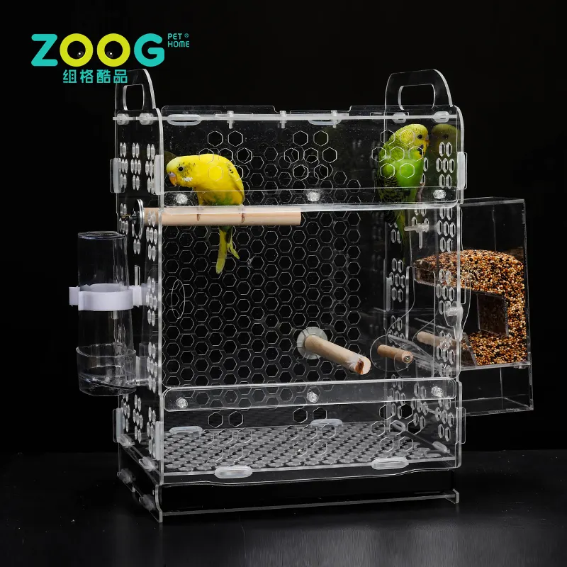 Fábrica preço barato parakeet pássaro acrílico pet recipiente gaiolas