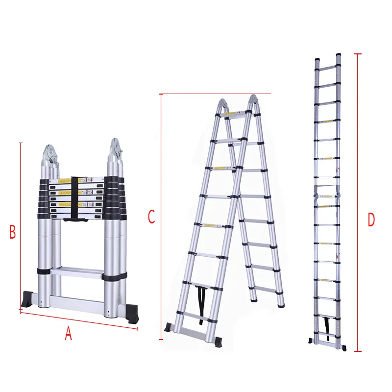 Fabrikanten Promotionele Aluminium Een-Frame Vouwen 3.8M Dubbele Telescopische Ladder