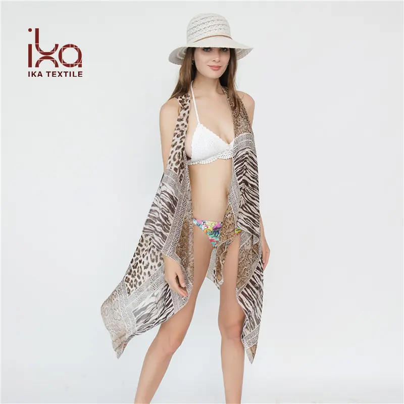 Ropa de playa Sexy mujer estampado de leopardo Bikini Cover Up Wear 2019