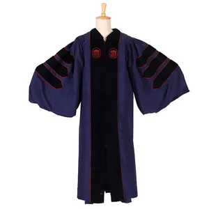 Desain Unik Premium UK Australia Navy Klasik Presiden Universitas Dokteran Gaun Wisuda Phd Jubah dengan Tudung dan Topi