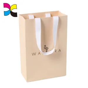 Cream color brand custom made Paper gift Bags with bow tie ribbon