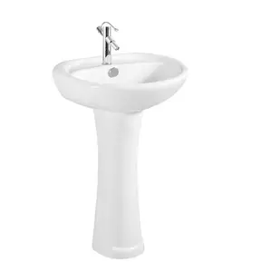 China Supplier Hotel round shape bathroom Minimalist Sanitary Wares White Color ceramic pedestal wash basin sink