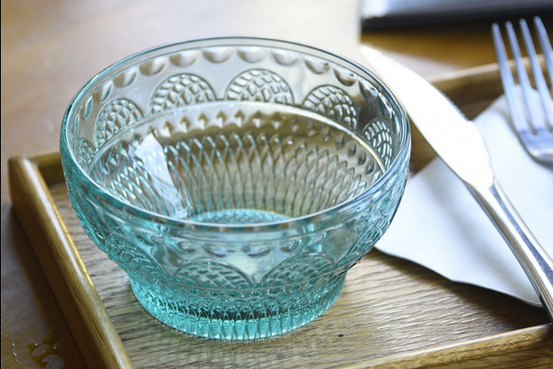 Slant Cut Glass Bowl,Glass Dessert bowl,Glass Terrarium glass salad bowl  with print