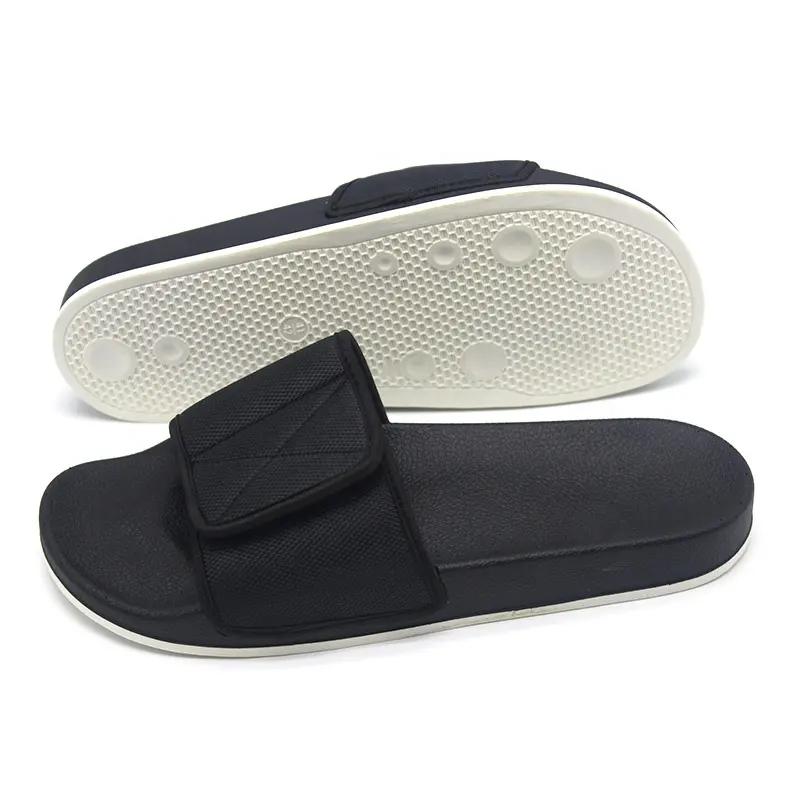 New cotton fabric hook and loop shoes black men slide sandals, new arrive EVA Rubber sole man slipper blank sandal