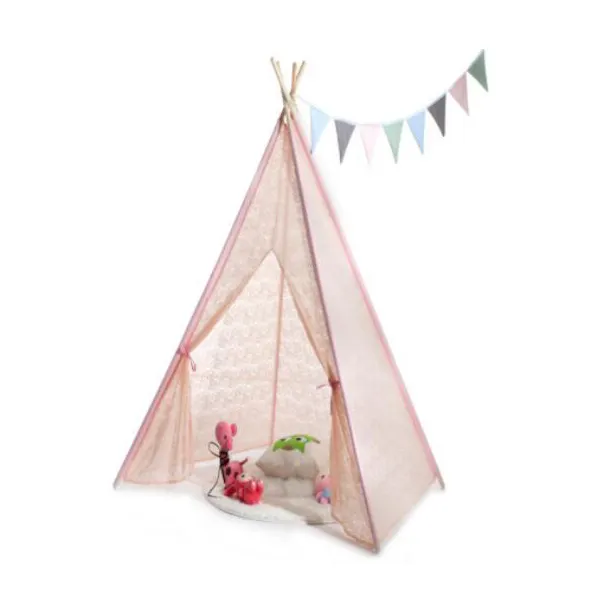 Buon prezzo Portatile di buona qualità tela di cotone custom design 4 poli di colore rosa tepee tenda per i bambini