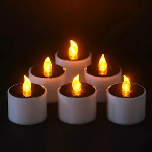 방수 로맨틱 불꽃 양초 LED Tealight 태양열 구동 야간 깜박임 야외 정원 장식을위한 전자 양초