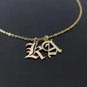 Personalized Gothic 18K Gold Plated Stainless Steel Old English Initial Letter Necklace