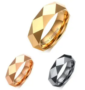 6MM tungsten carbide ring jewelry personalized trend IP plating men's diamond facets tungsten rings