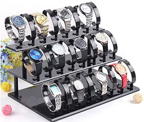 Factory Manufacture 3-tier Removable 24 Black Acrylic Watch Display Rack Frame Holder