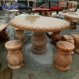 Hiện Đại Khác Nhau Phong Cách Ngoài Trời Vườn Sử Dụng Tay Hình Đá Cẩm Thạch Băng Ghế Đá Tròn BảNg Và Ghế Để Bán - Product Image 5