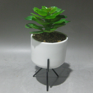 <span class=keywords><strong>Amazon</strong></span> venta pequeño redondo blanco de cerámica planta suculenta olla con soporte de metal - Product Image 3