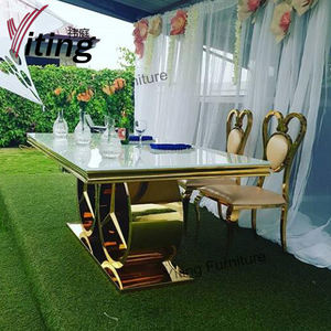 Современный Золотой прямоугольный обеденный стол, выдвижная база для свадеб, гостиничный зал, стеклянный каменный материал, мебель для столовой - Product Image 2